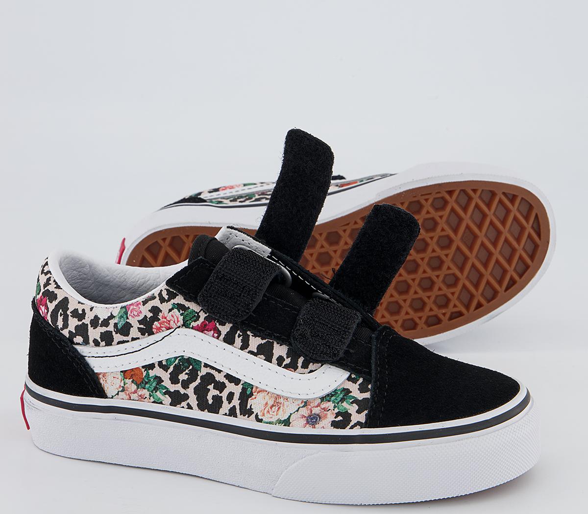 Vans Old Skool Kids Trainers Vans Old Skool Kids Trainers Leopard Floral Black True White