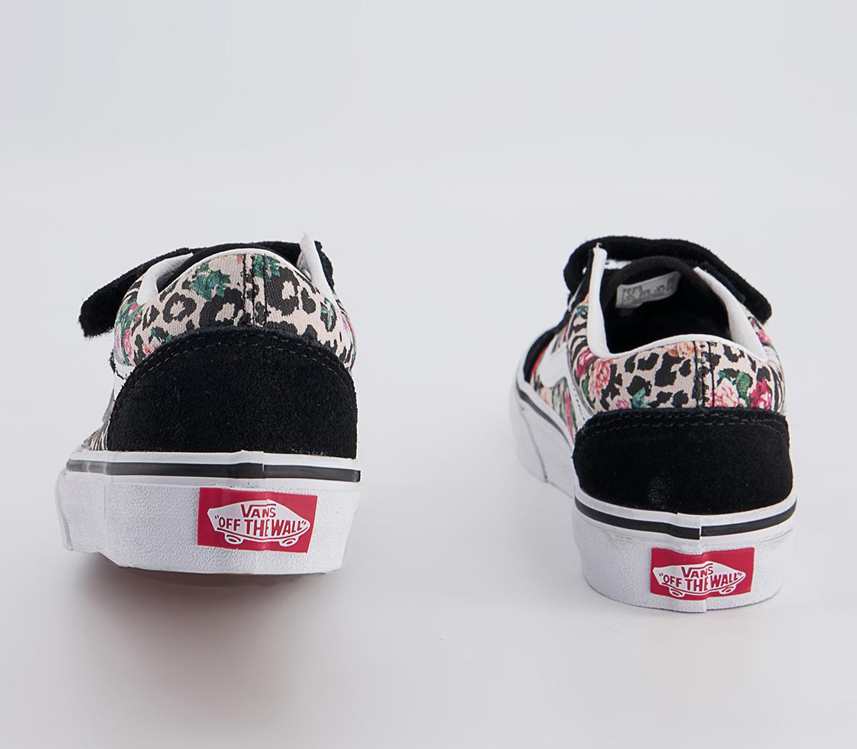 Vans Old Skool Kids Trainers Vans Old Skool Kids Trainers Leopard Floral Black True White