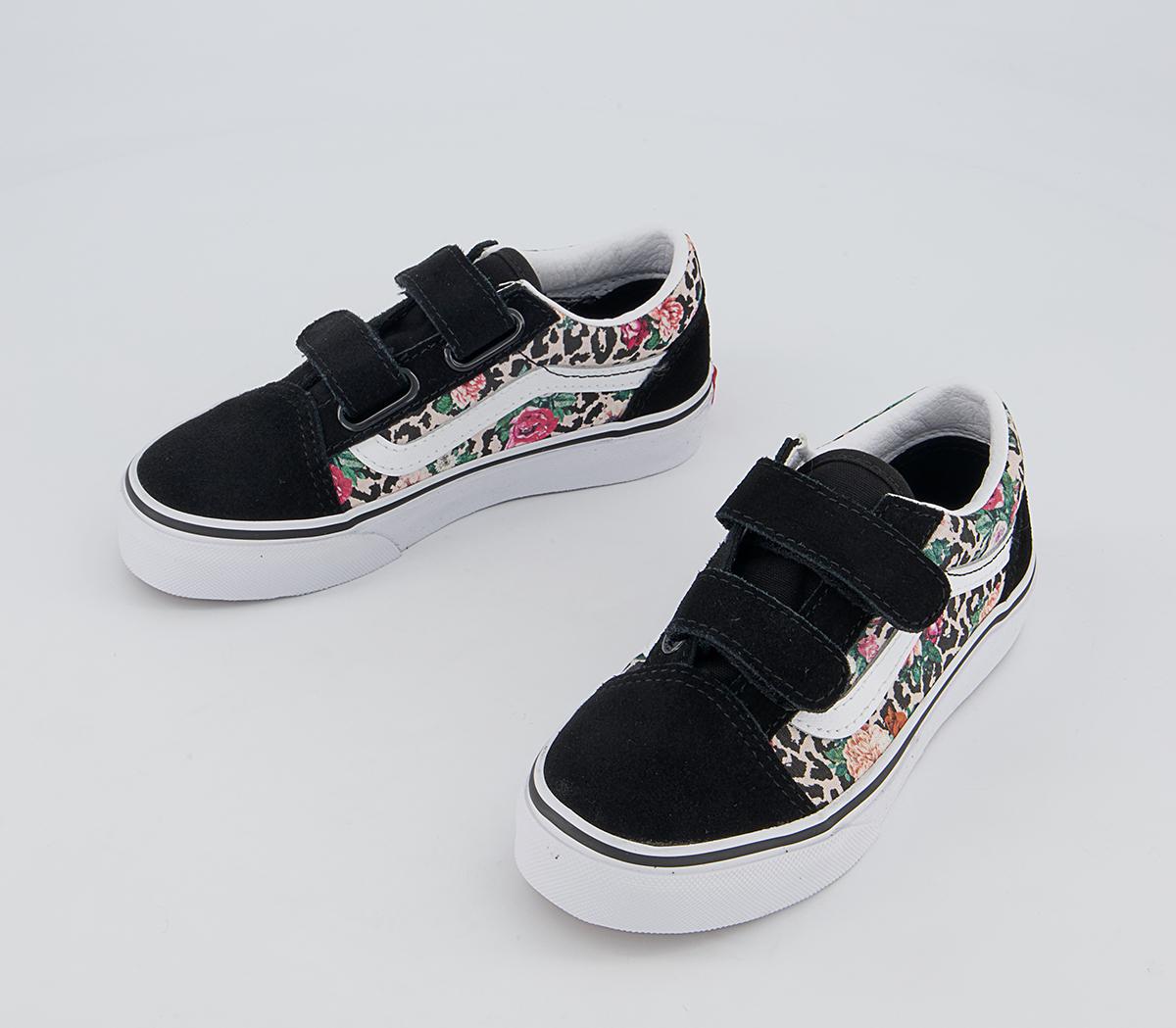 Vans Old Skool Kids Trainers Vans Old Skool Kids Trainers Leopard Floral Black True White