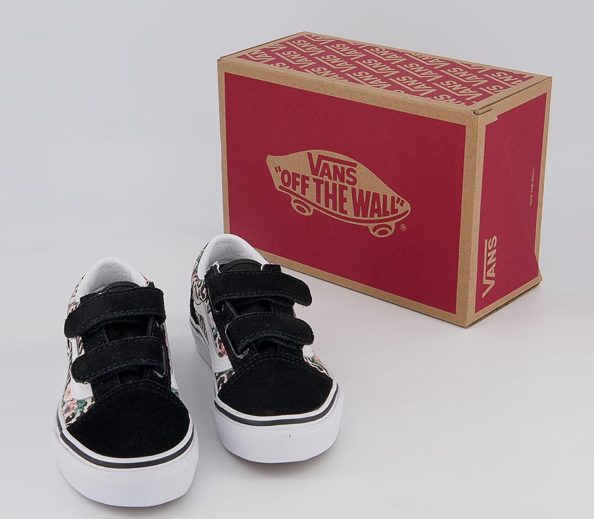Vans Old Skool Kids Trainers Vans Old Skool Kids Trainers Leopard Floral Black True White