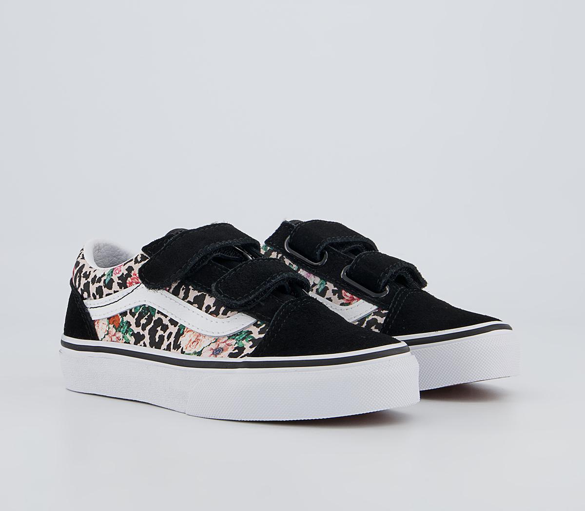 Vans Old Skool Kids Trainers Vans Old Skool Kids Trainers Leopard Floral Black True White