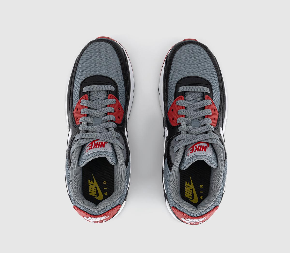 Nike Air Max 90 GS Trainers Black White Cool Grey Gym Red