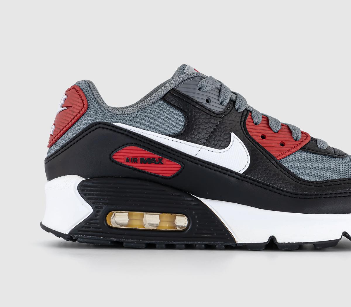 NikeAir Max 90 GS TrainersBlack White Cool Grey Gym Red