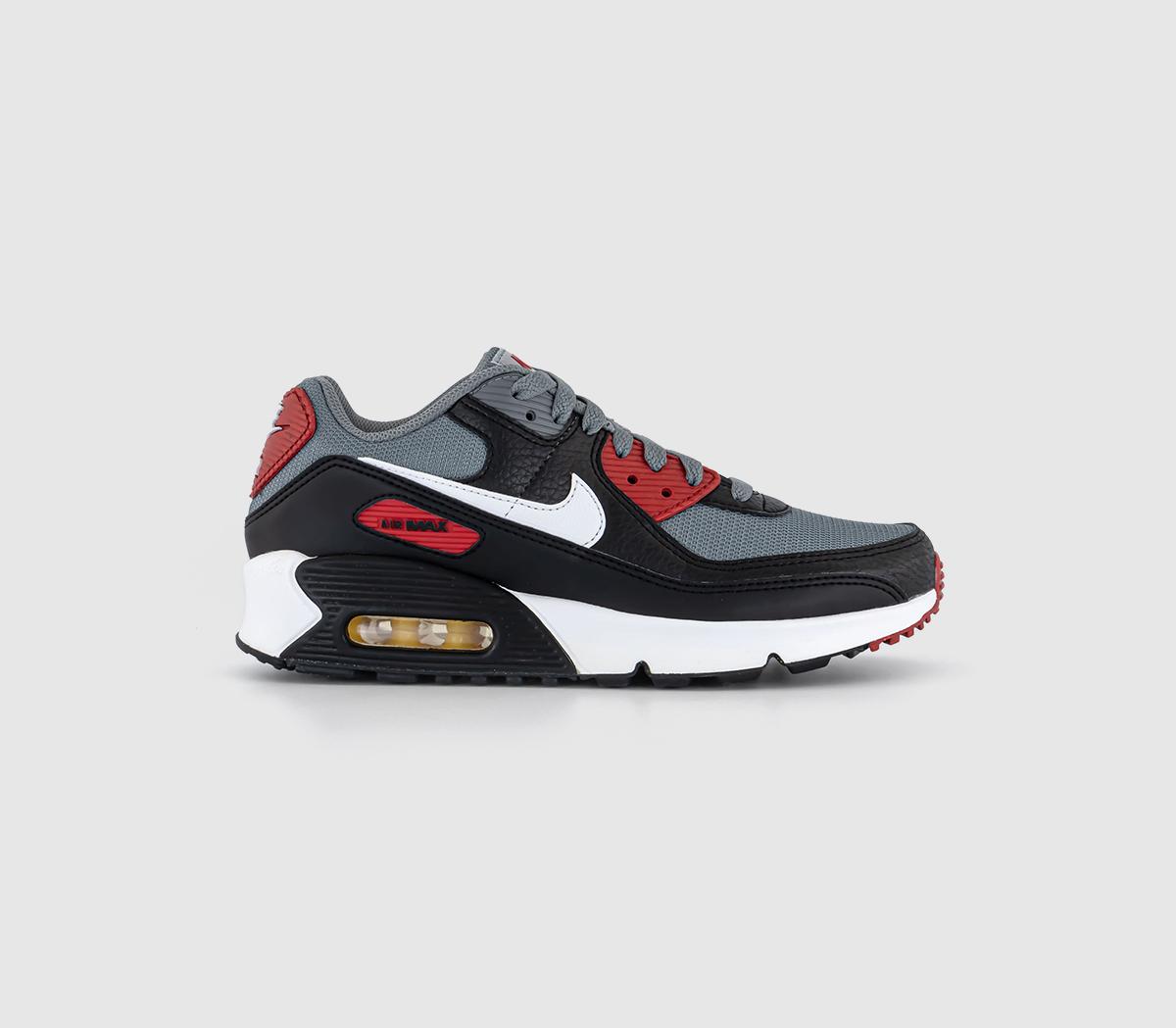 NikeAir Max 90 GS TrainersBlack White Cool Grey Gym Red