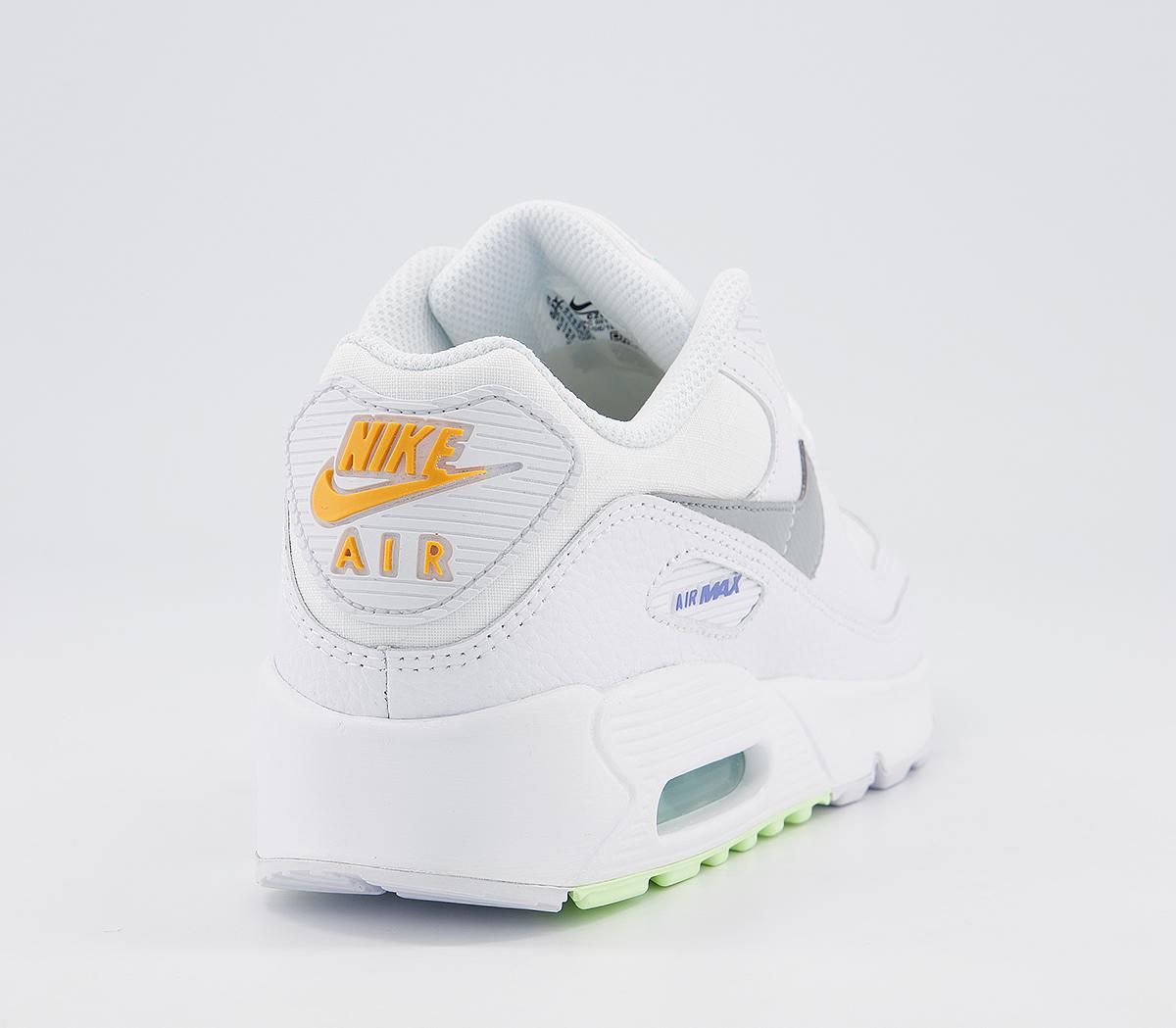 NikeAir Max 90 GS TrainersWhite Smoke Grey Laser Orange Aurora Sapphire