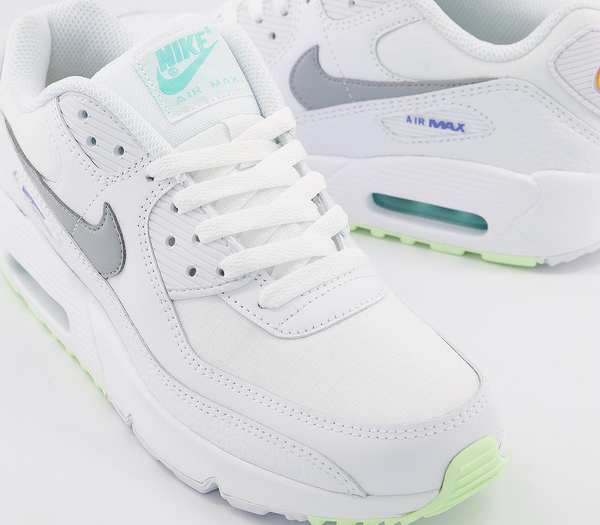 NikeAir Max 90 GS TrainersWhite Smoke Grey Laser Orange Aurora Sapphire