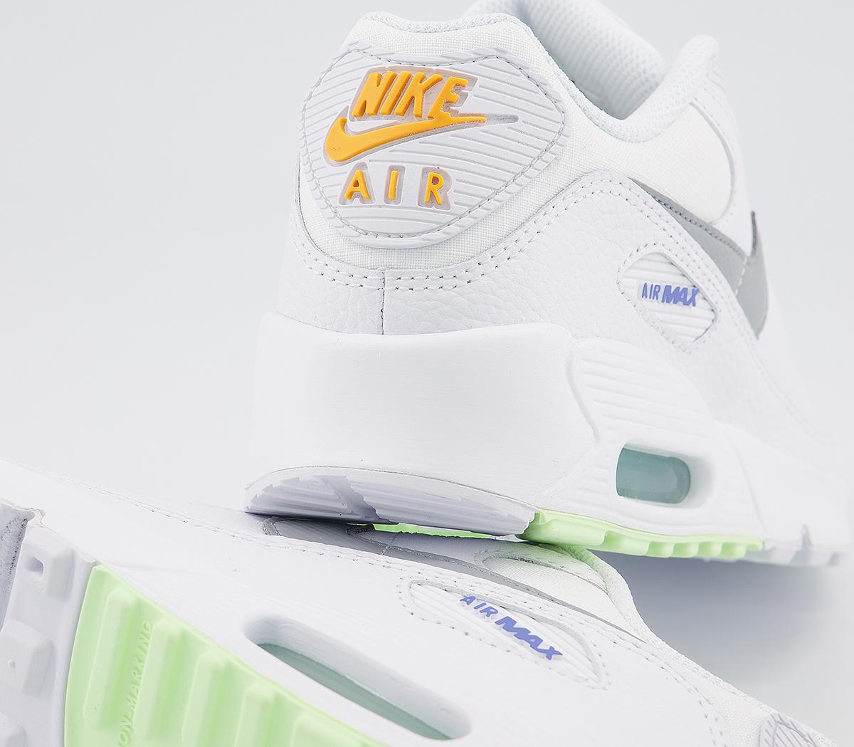 NikeAir Max 90 GS TrainersWhite Smoke Grey Laser Orange Aurora Sapphire