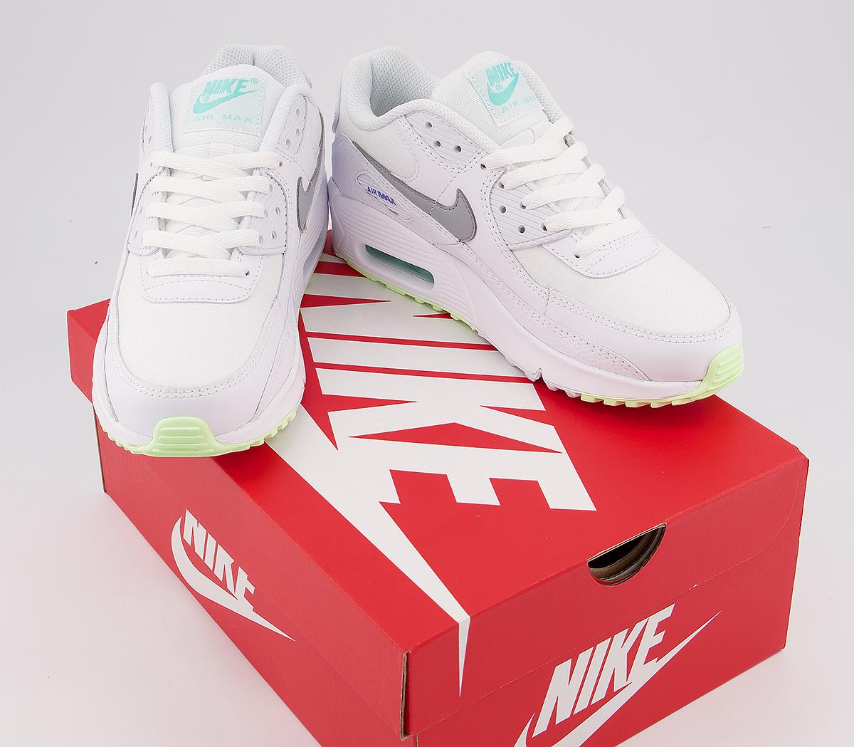 NikeAir Max 90 GS TrainersWhite Smoke Grey Laser Orange Aurora Sapphire