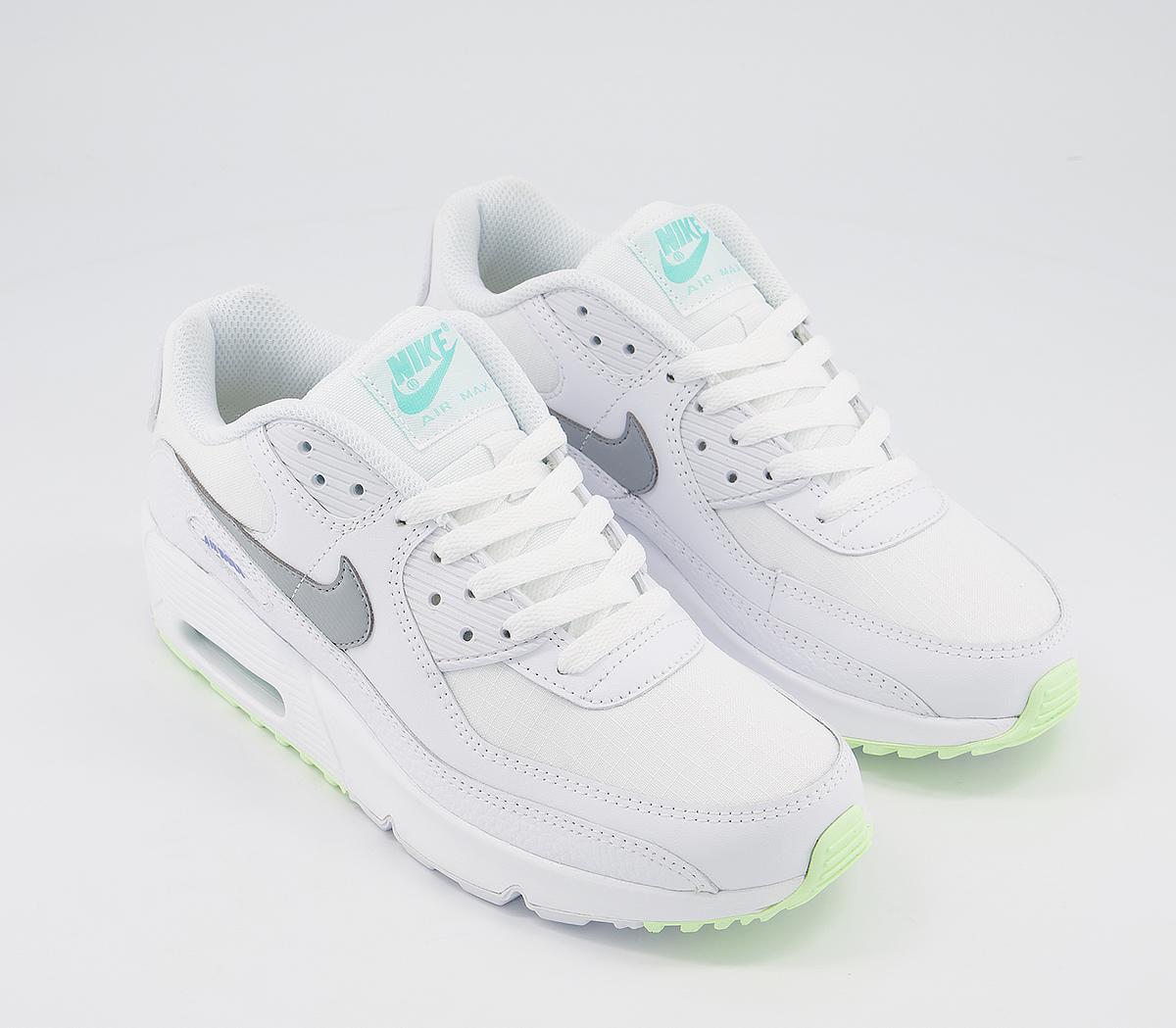 NikeAir Max 90 GS TrainersWhite Smoke Grey Laser Orange Aurora Sapphire