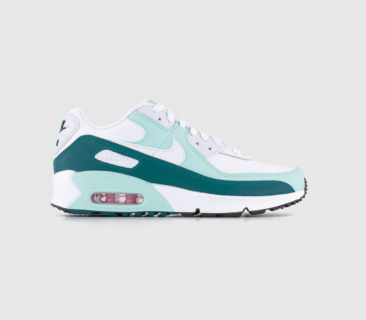 Air Max 90 Junior Trainers White White Jade Ice Geode Teal