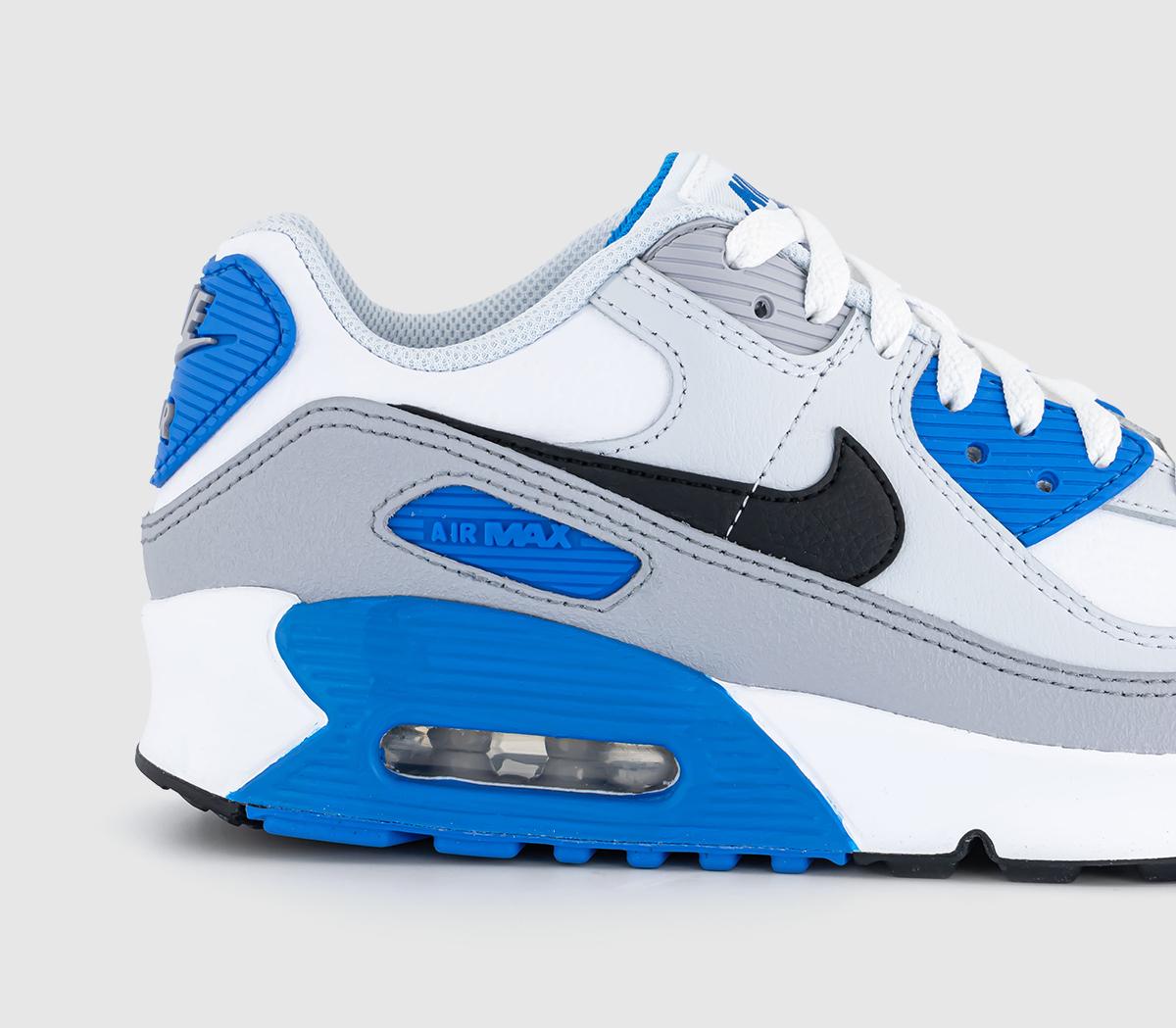 NikeAir Max 90 GS Trainers NikeAir Max 90 GS TrainersWhite Black Photo Blue Pure Platinum
