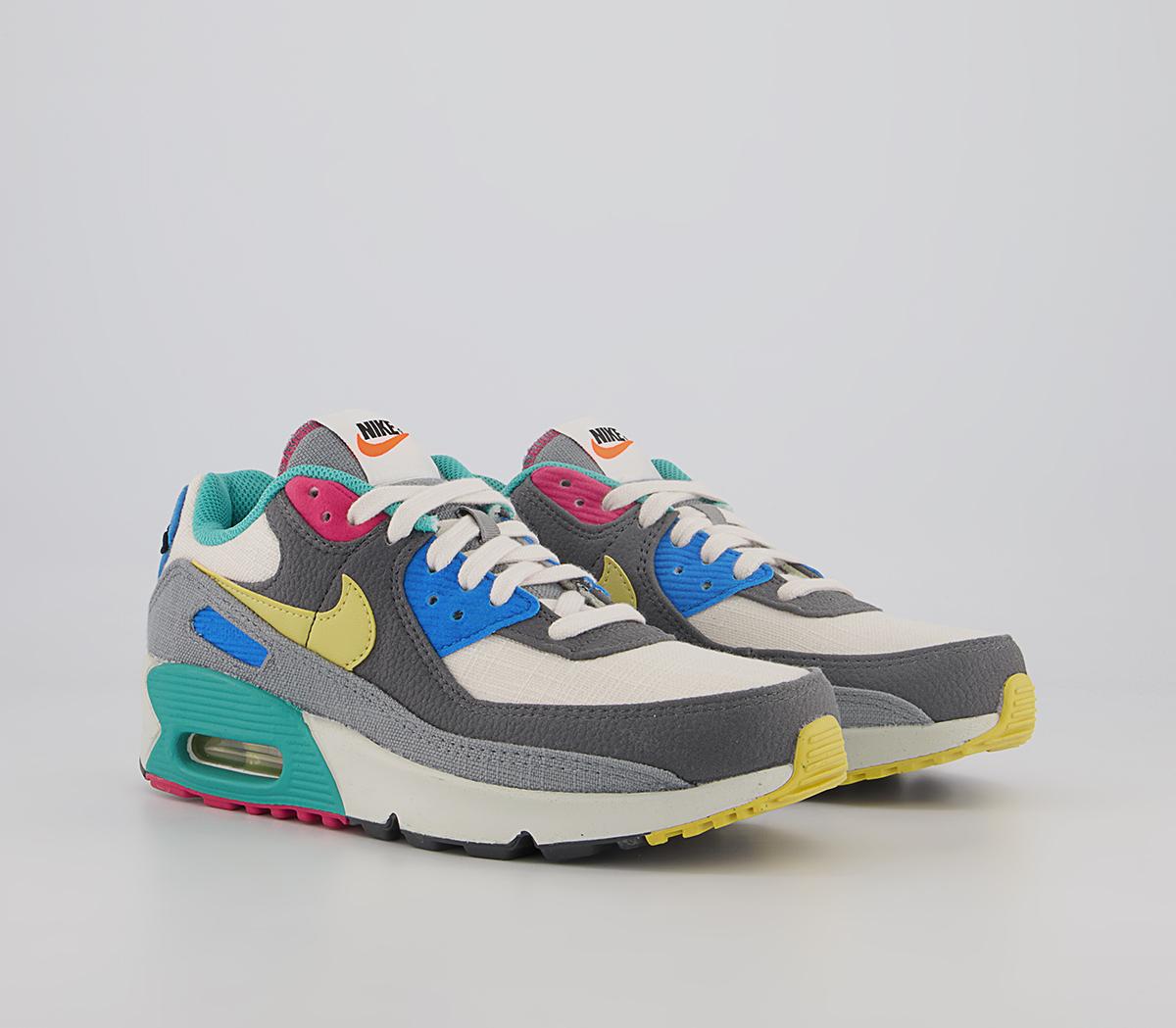 Nike Air Max 90 Gs Trainers Nike Air Max 90 Gs Trainers Phantom Celery Iron Grey Rush Pink