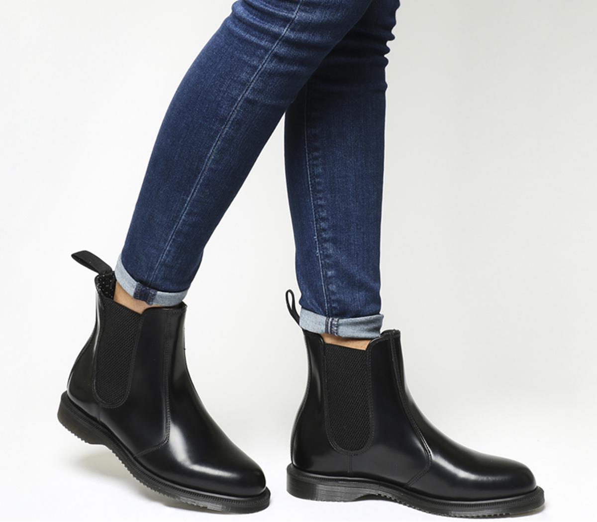 Dr. Martens Kensington Flora Boots Black Polished - Women's Ankle Boots