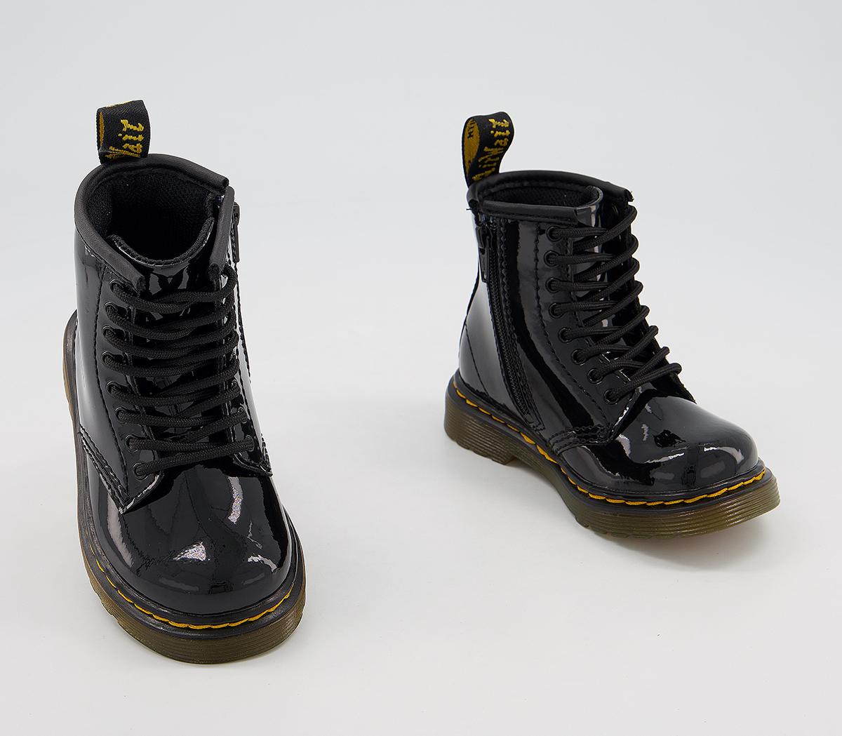 Dr. Martens Brooklee Kids Lace Up Inside Zip Boots Black Patent - Unisex