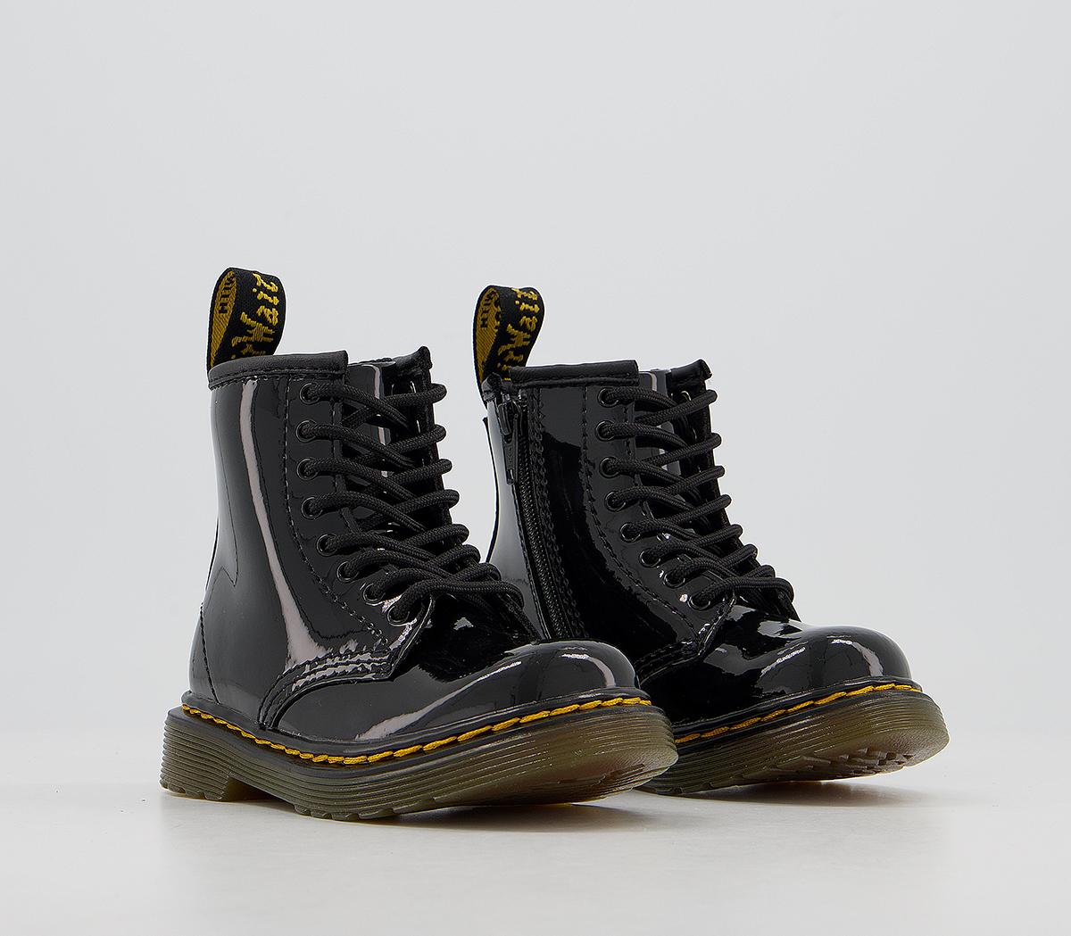Dr. Martens Brooklee Kids Lace Up Inside Zip Boots Black Patent - Unisex