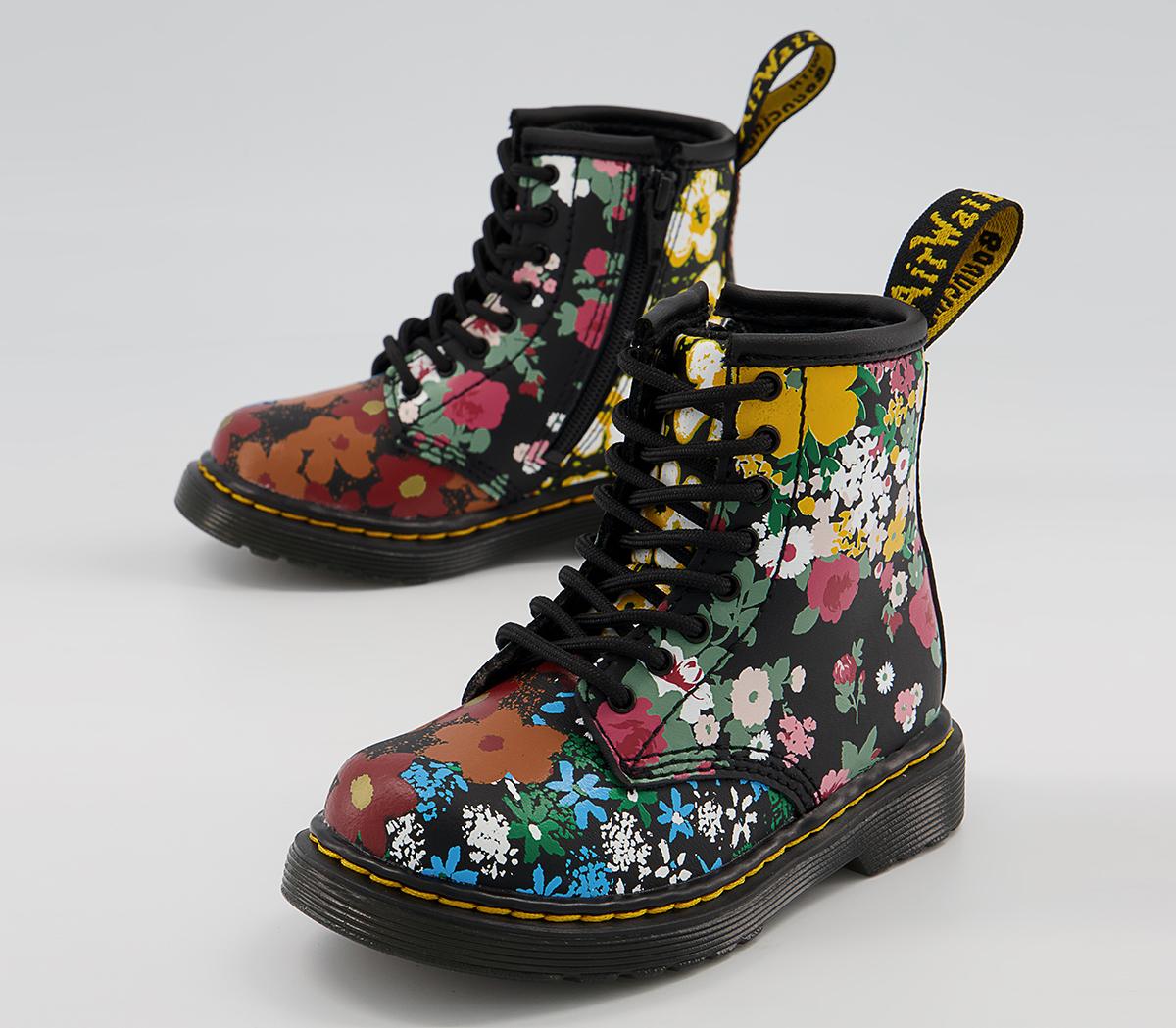 Dr. Martens Brooklee Kids Inside Zip Lace Boots Black Floral - Unisex