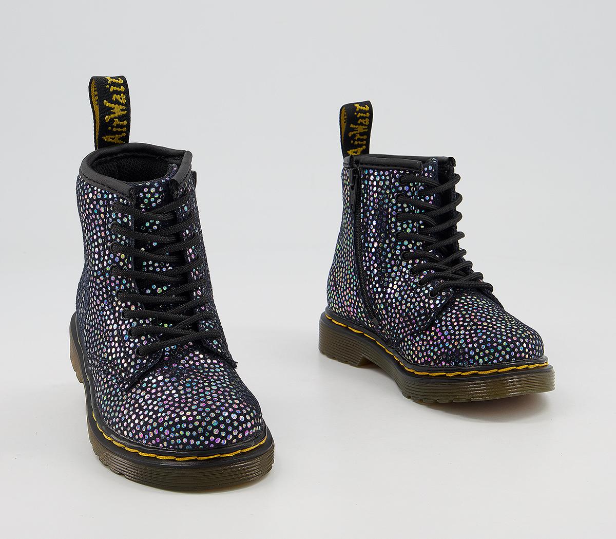Dr. Martens Lace Boots Inside Zip Brooklee (k) Dr. Martens Lace Boots Inside Zip Brooklee (k) Iredescent Black Spot Metallic Suede