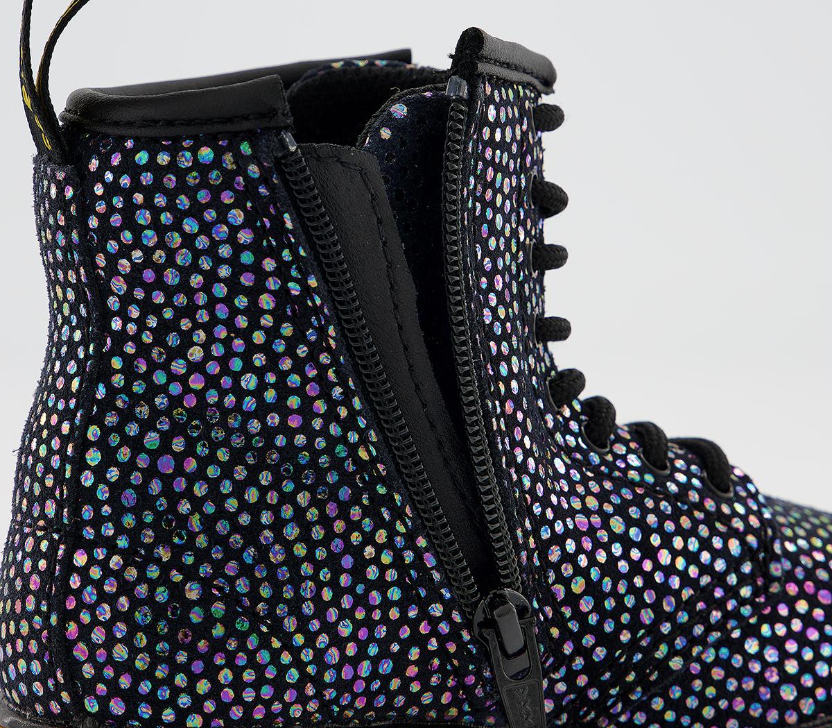 Dr. Martens Lace Boots Inside Zip Brooklee (k) Dr. Martens Lace Boots Inside Zip Brooklee (k) Iredescent Black Spot Metallic Suede