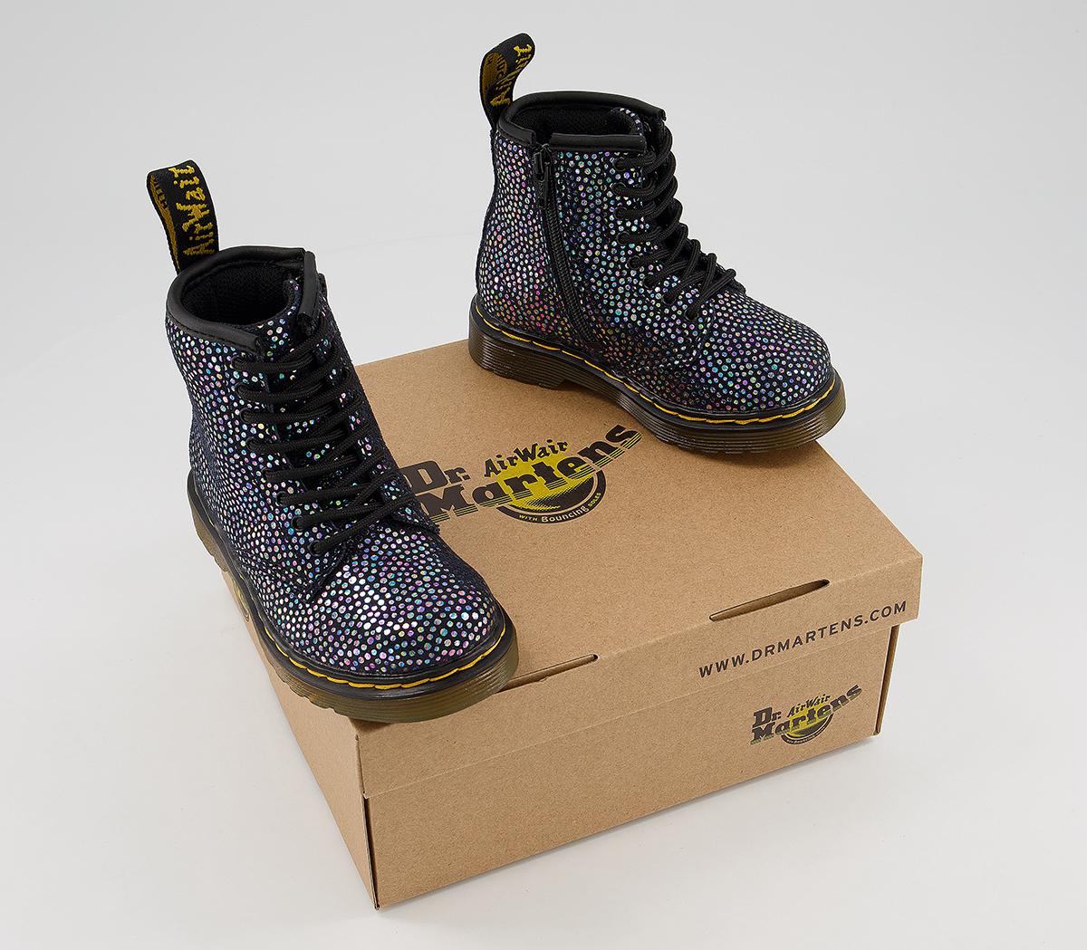 Dr. Martens Lace Boots Inside Zip Brooklee (k) Dr. Martens Lace Boots Inside Zip Brooklee (k) Iredescent Black Spot Metallic Suede