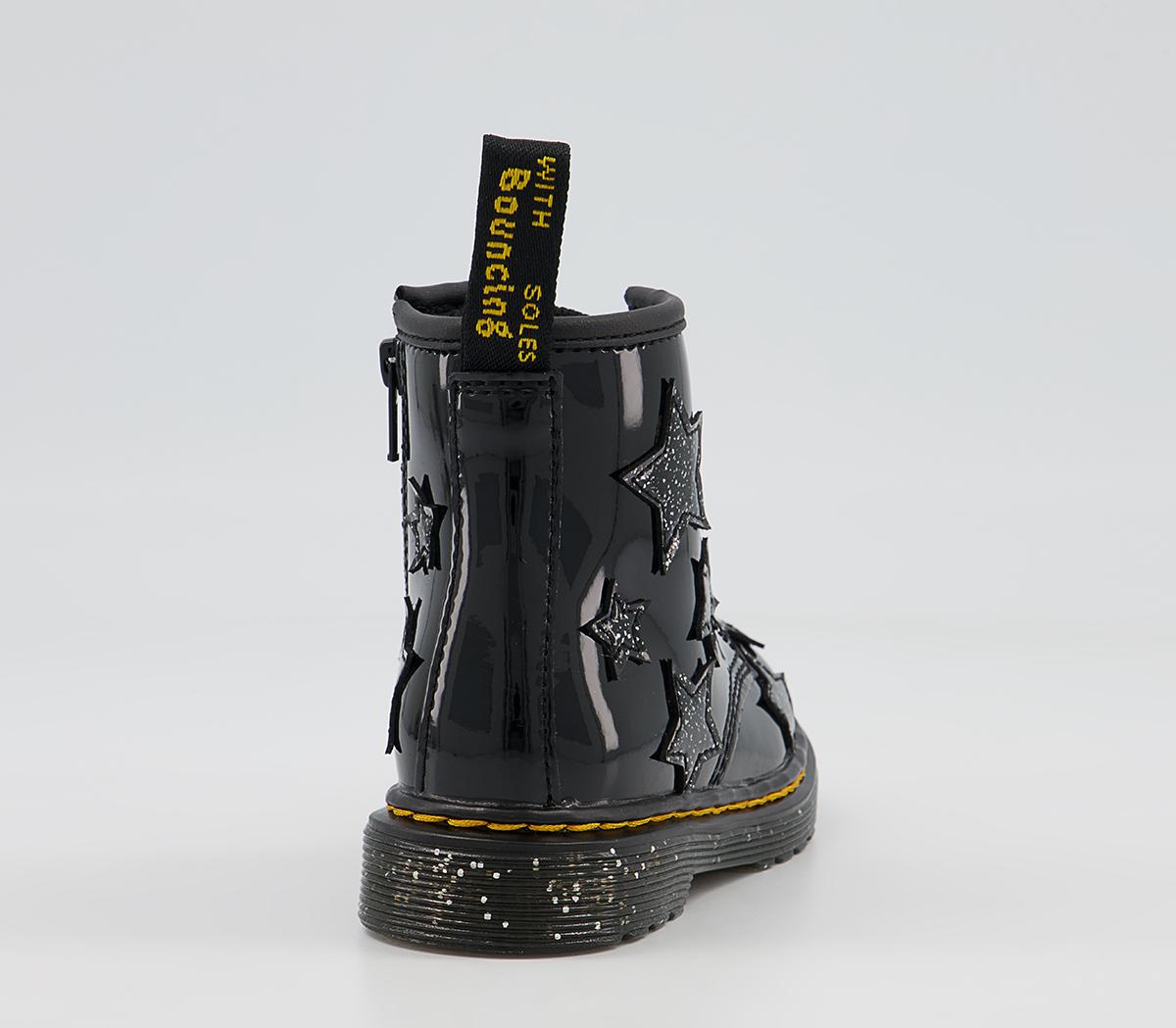 Dr. Martens Brooklee Kids Inside Zip Lace Boots Dr. Martens Brooklee Kids Inside Zip Lace Boots Black Patent Star Cosmic Glitter