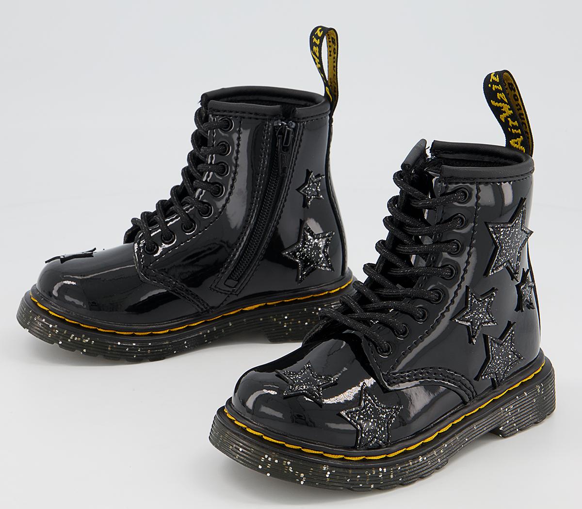 Dr. Martens Brooklee Kids Inside Zip Lace Boots Dr. Martens Brooklee Kids Inside Zip Lace Boots Black Patent Star Cosmic Glitter