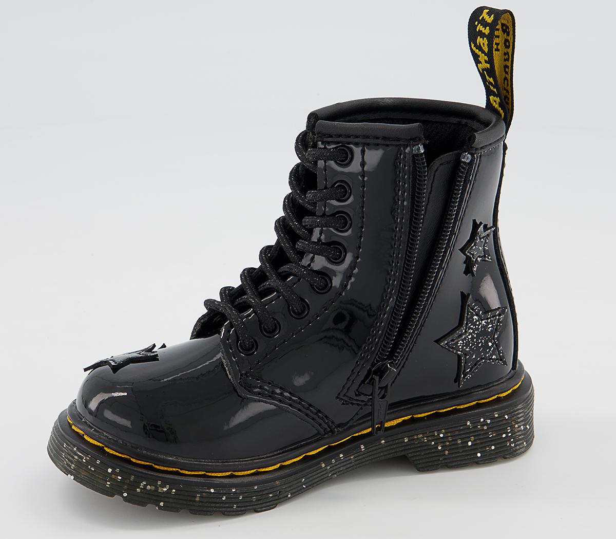 Dr. Martens Brooklee Kids Inside Zip Lace Boots Dr. Martens Brooklee Kids Inside Zip Lace Boots Black Patent Star Cosmic Glitter