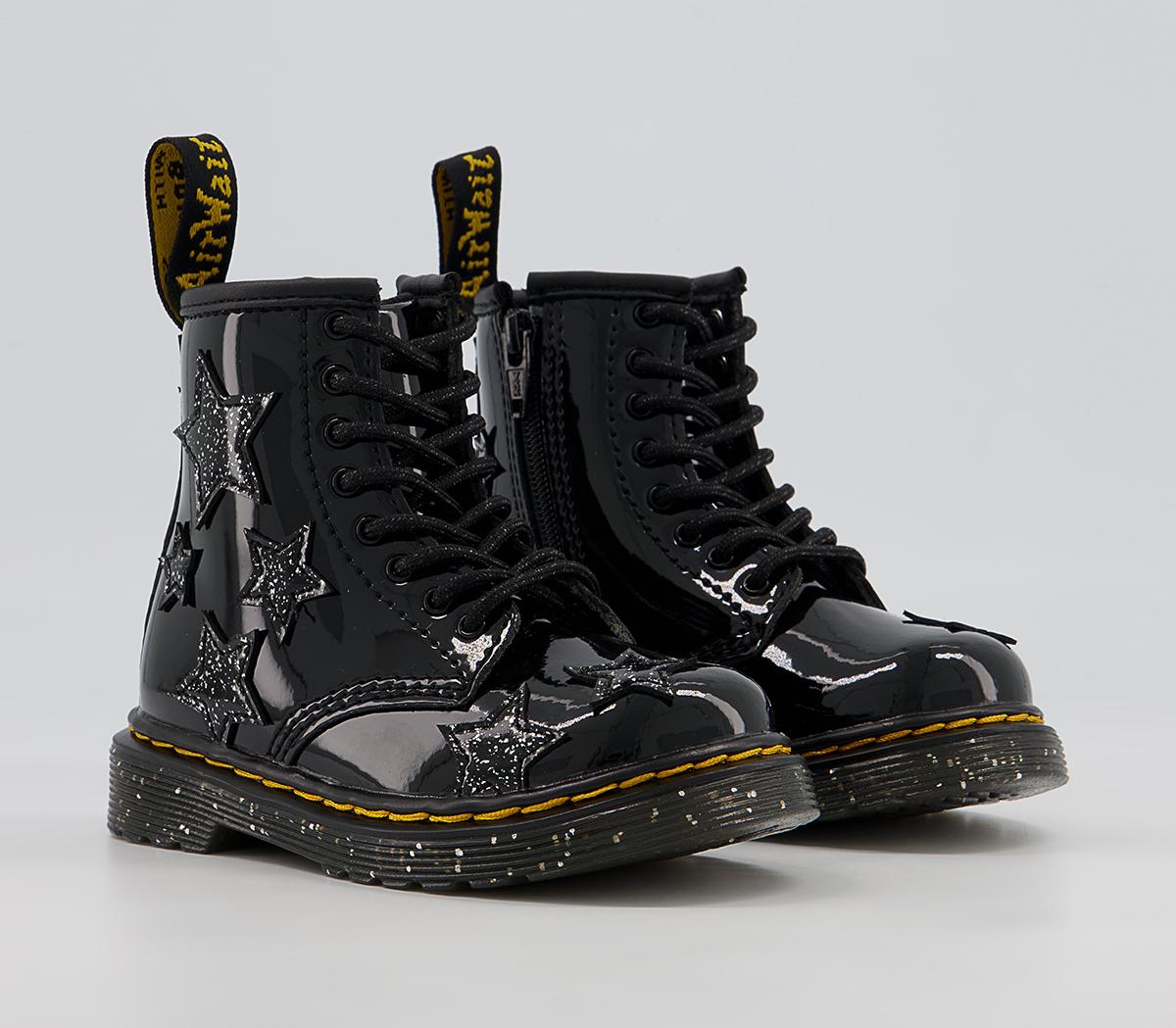 Dr. Martens Brooklee Kids Inside Zip Lace Boots Dr. Martens Brooklee Kids Inside Zip Lace Boots Black Patent Star Cosmic Glitter