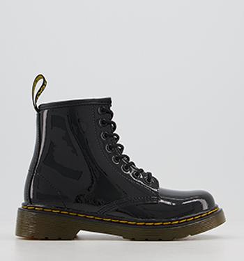 Dr. Martens Delaney Junior Lace Up Inside Zip Boots Black Patent - Unisex