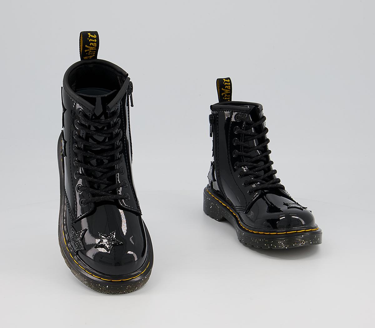 Dr. Martens Delaney Junior Inside Zip Lace Boots Dr. Martens Delaney Junior Inside Zip Lace Boots Black Patent Star Cosmic Glitter