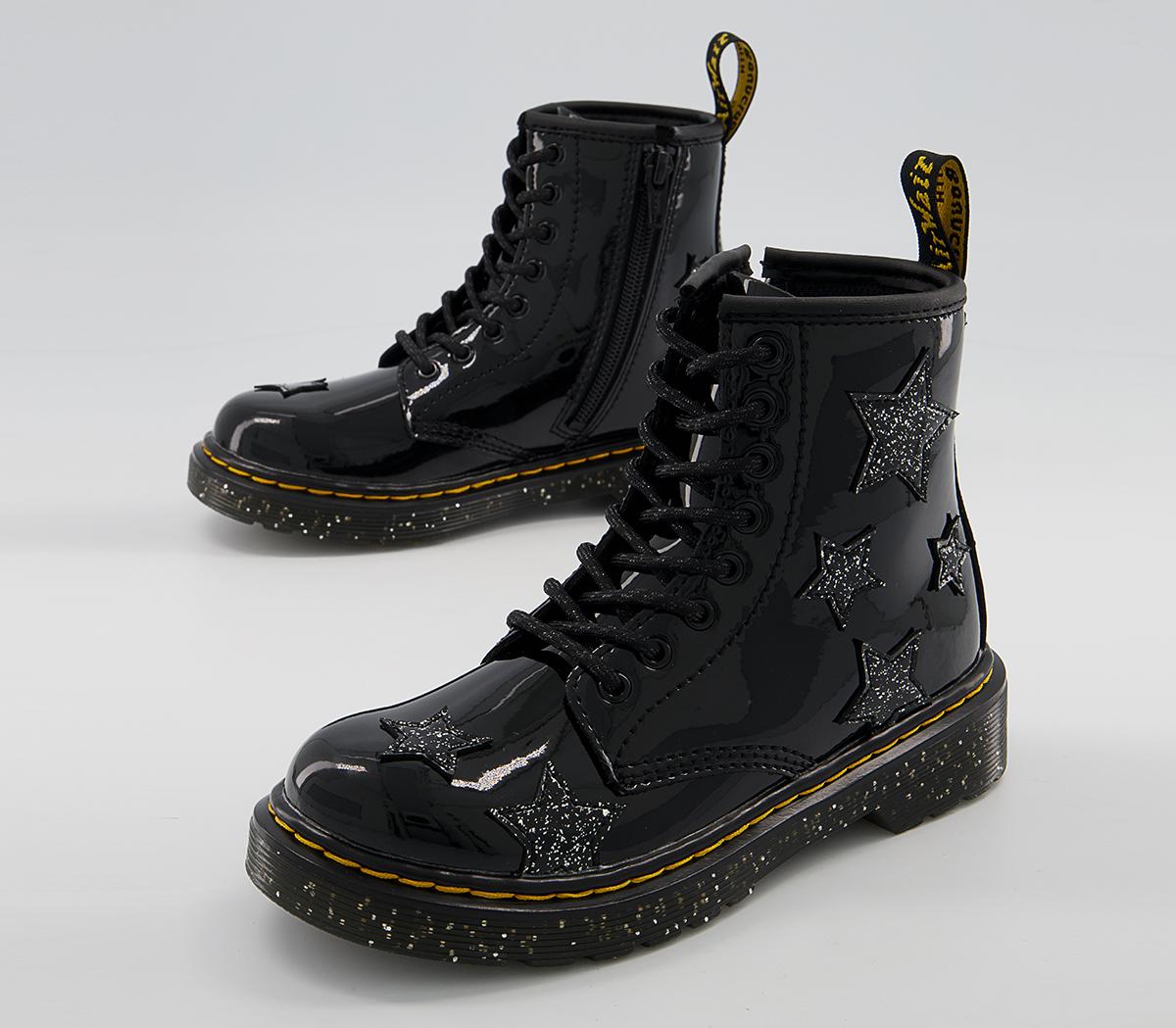 Dr. Martens Delaney Junior Inside Zip Lace Boots Dr. Martens Delaney Junior Inside Zip Lace Boots Black Patent Star Cosmic Glitter