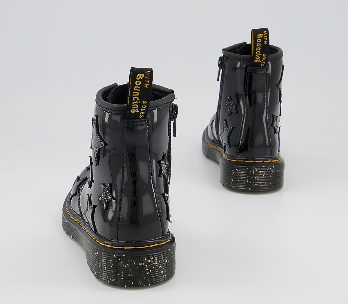 Dr. Martens Delaney Junior Inside Zip Lace Boots Dr. Martens Delaney Junior Inside Zip Lace Boots Black Patent Star Cosmic Glitter