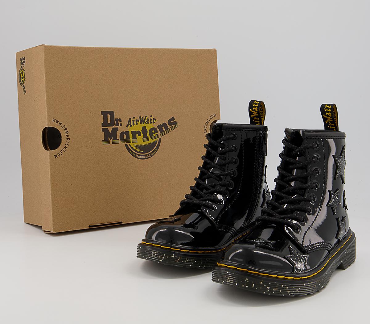 Dr. Martens Delaney Junior Inside Zip Lace Boots Dr. Martens Delaney Junior Inside Zip Lace Boots Black Patent Star Cosmic Glitter