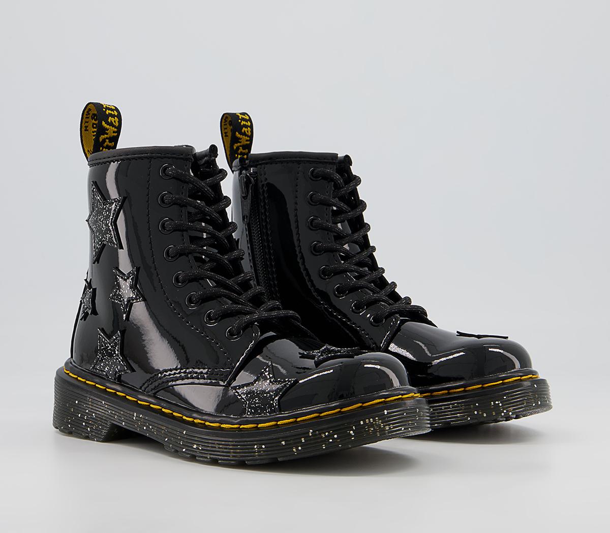 Dr. Martens Delaney Junior Inside Zip Lace Boots Dr. Martens Delaney Junior Inside Zip Lace Boots Black Patent Star Cosmic Glitter