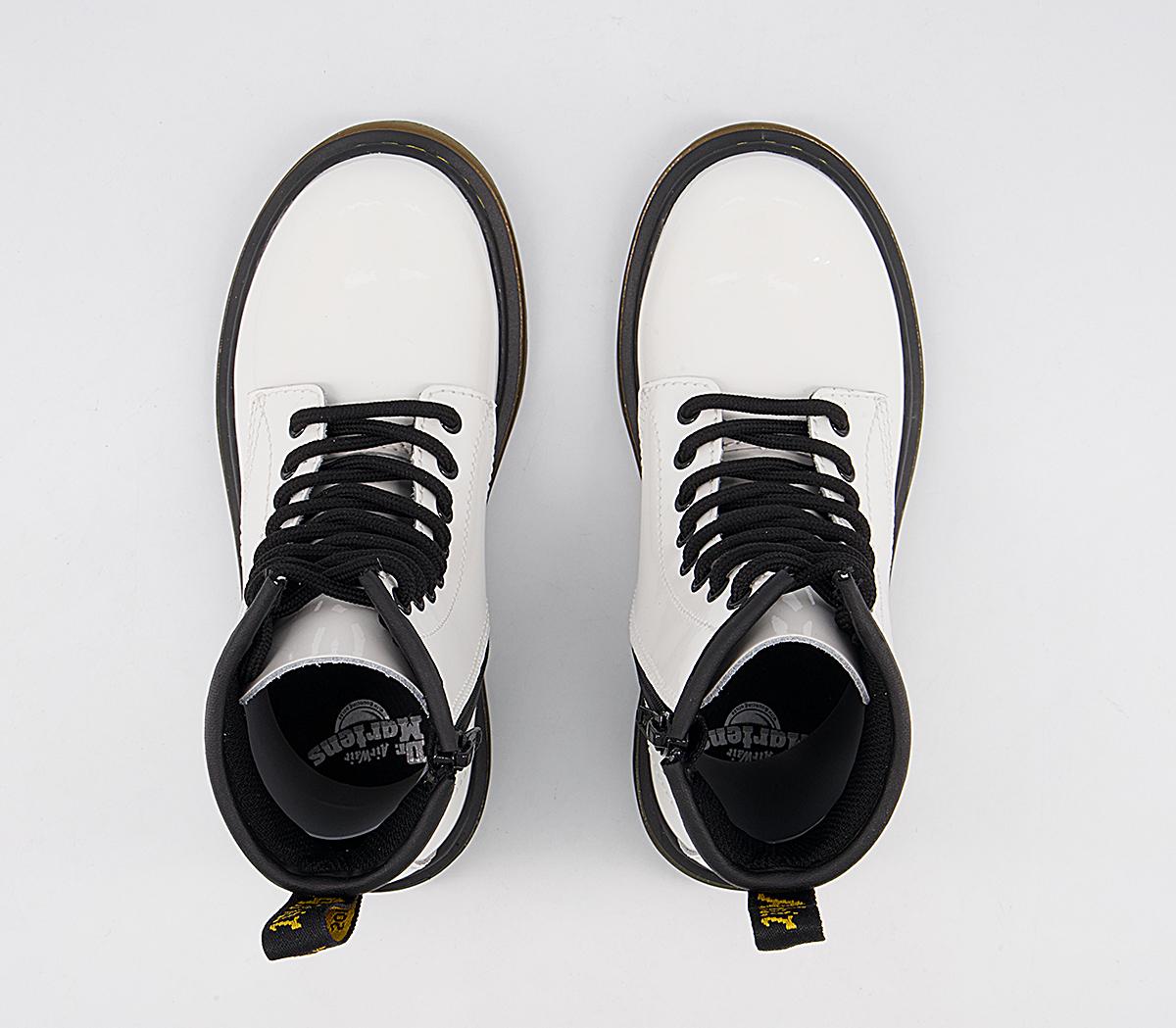 Dr. Martens Delaney Junior Lace Inside Zip Boots Dr. Martens Delaney Junior Lace Inside Zip Boots White Patent