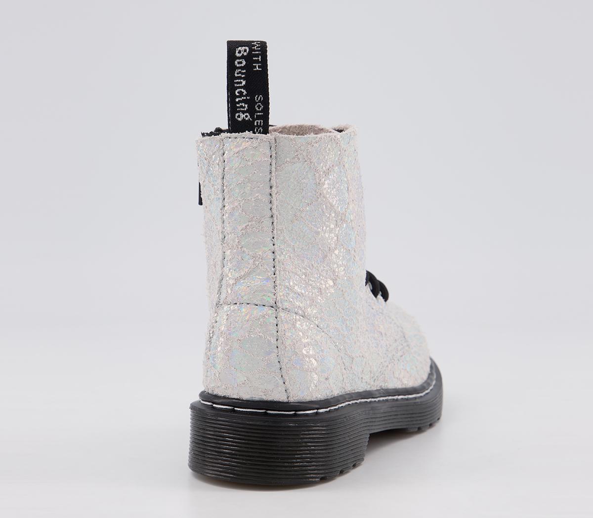 Dr. Martens Delaney Junior Inside Zip Lace Boots Dr. Martens Delaney Junior Inside Zip Lace Boots White Silver Croc Metallic