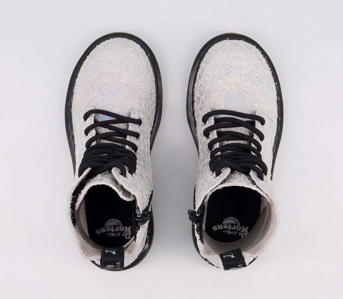Dr. Martens Delaney Junior Inside Zip Lace Boots Dr. Martens Delaney Junior Inside Zip Lace Boots White Silver Croc Metallic