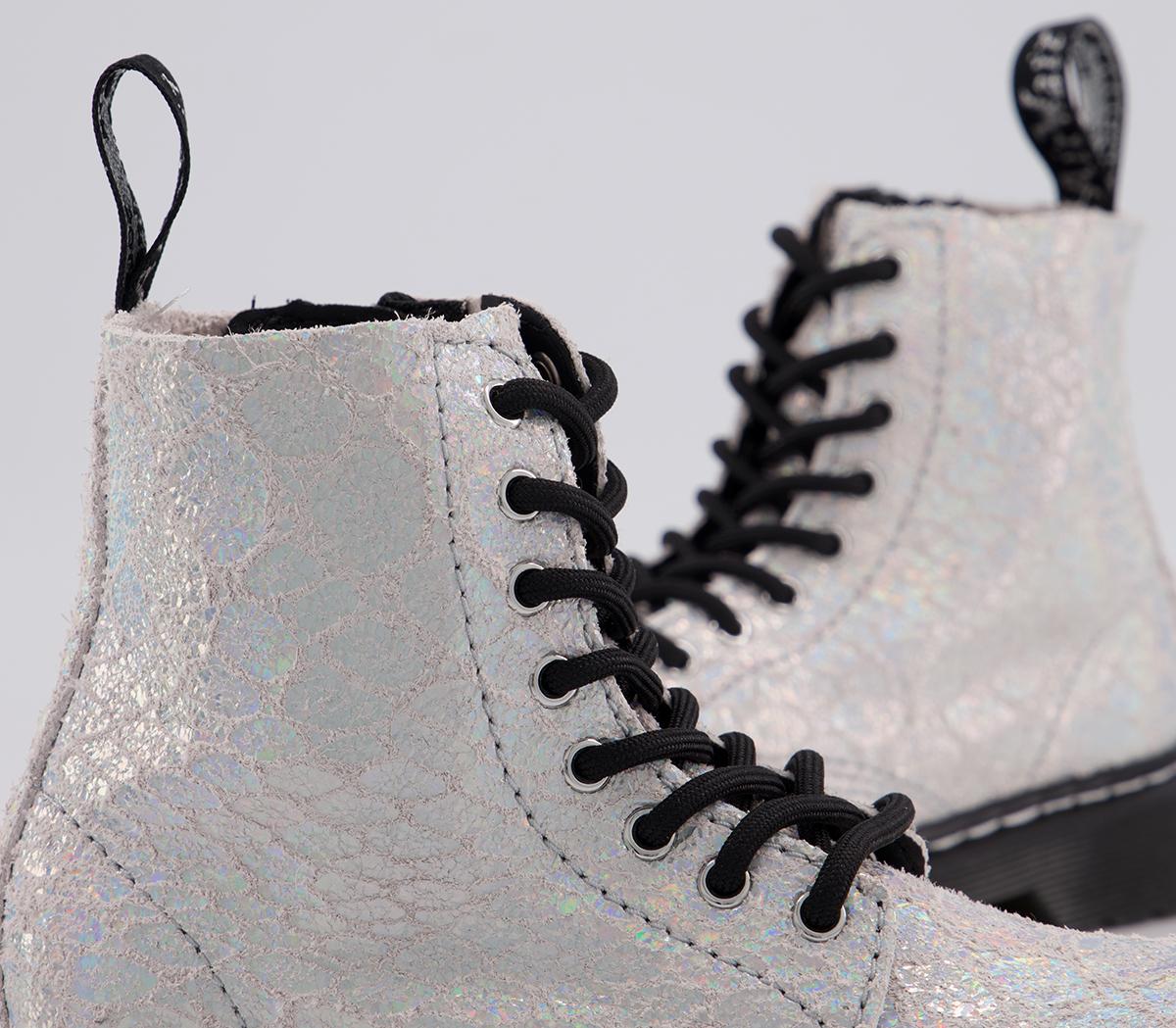 Dr. Martens Delaney Junior Inside Zip Lace Boots Dr. Martens Delaney Junior Inside Zip Lace Boots White Silver Croc Metallic