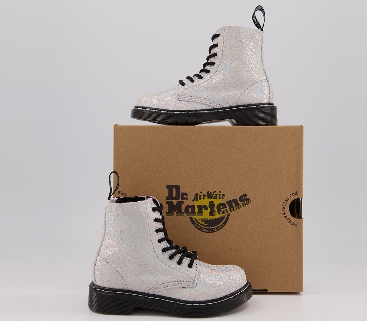 Dr. Martens Delaney Junior Inside Zip Lace Boots Dr. Martens Delaney Junior Inside Zip Lace Boots White Silver Croc Metallic