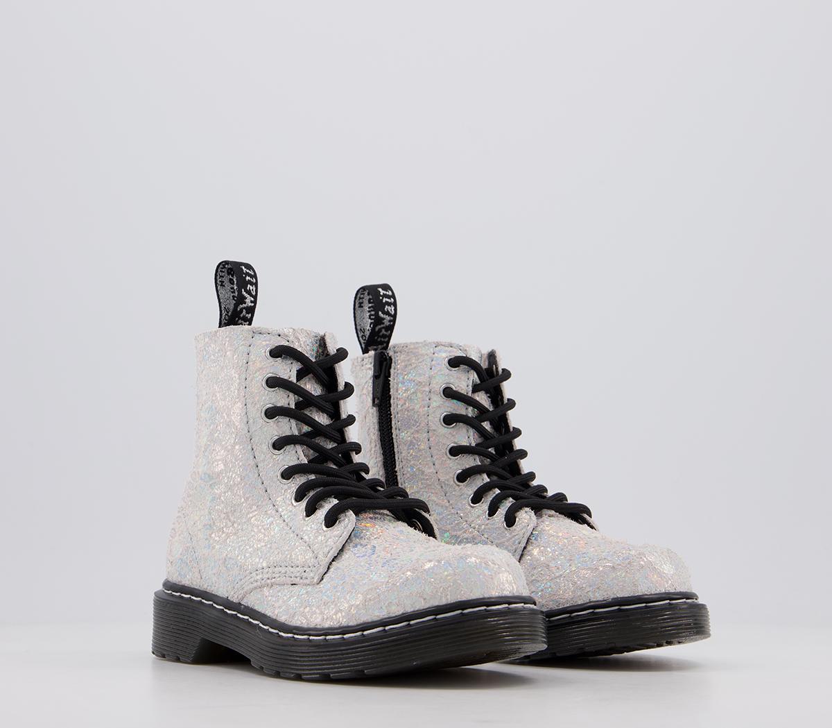 Dr. Martens Delaney Junior Inside Zip Lace Boots Dr. Martens Delaney Junior Inside Zip Lace Boots White Silver Croc Metallic