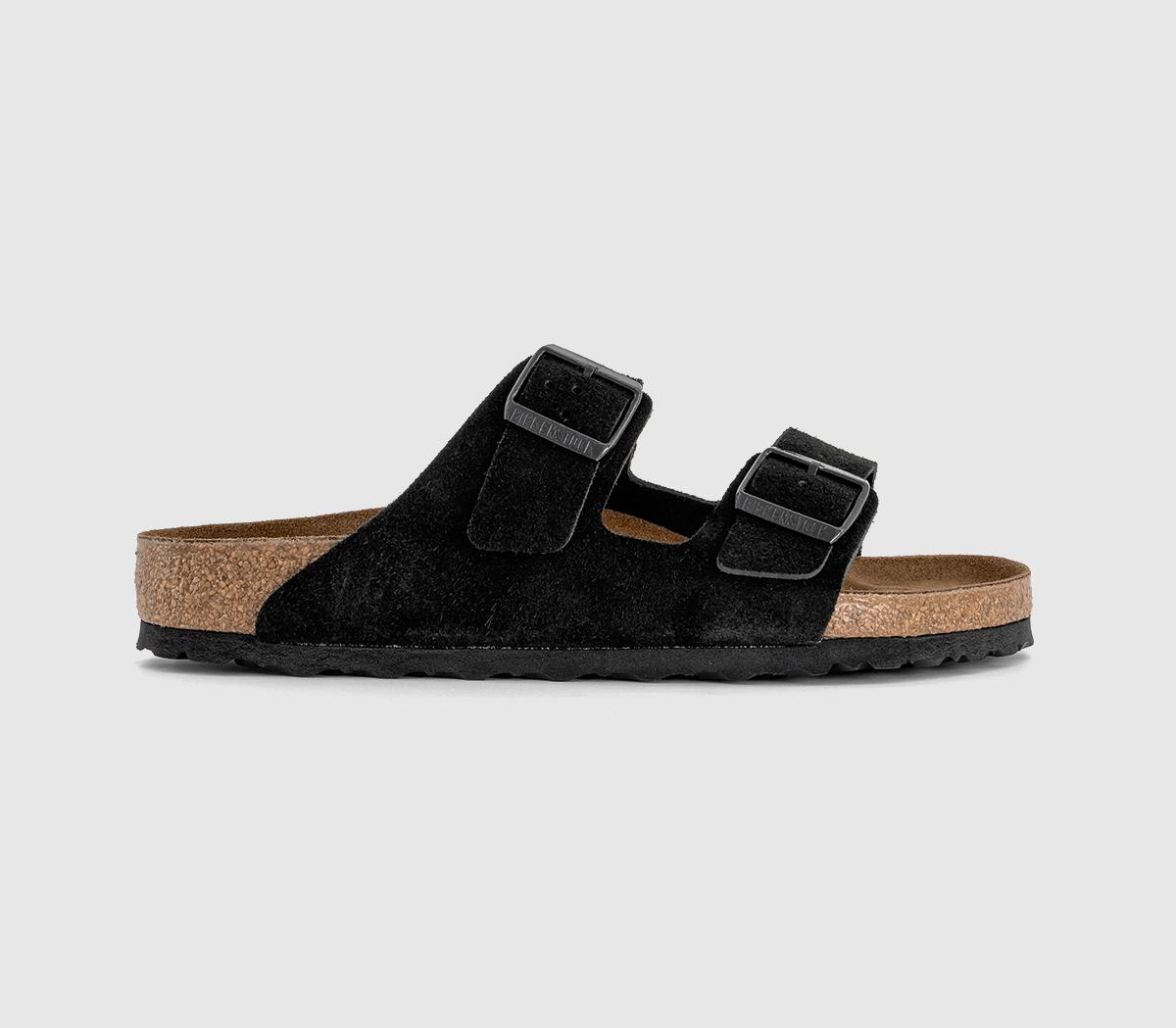 Birkenstock Mens Arizona Men’s Black Suede Two Strap Sandals, Size: 7.5