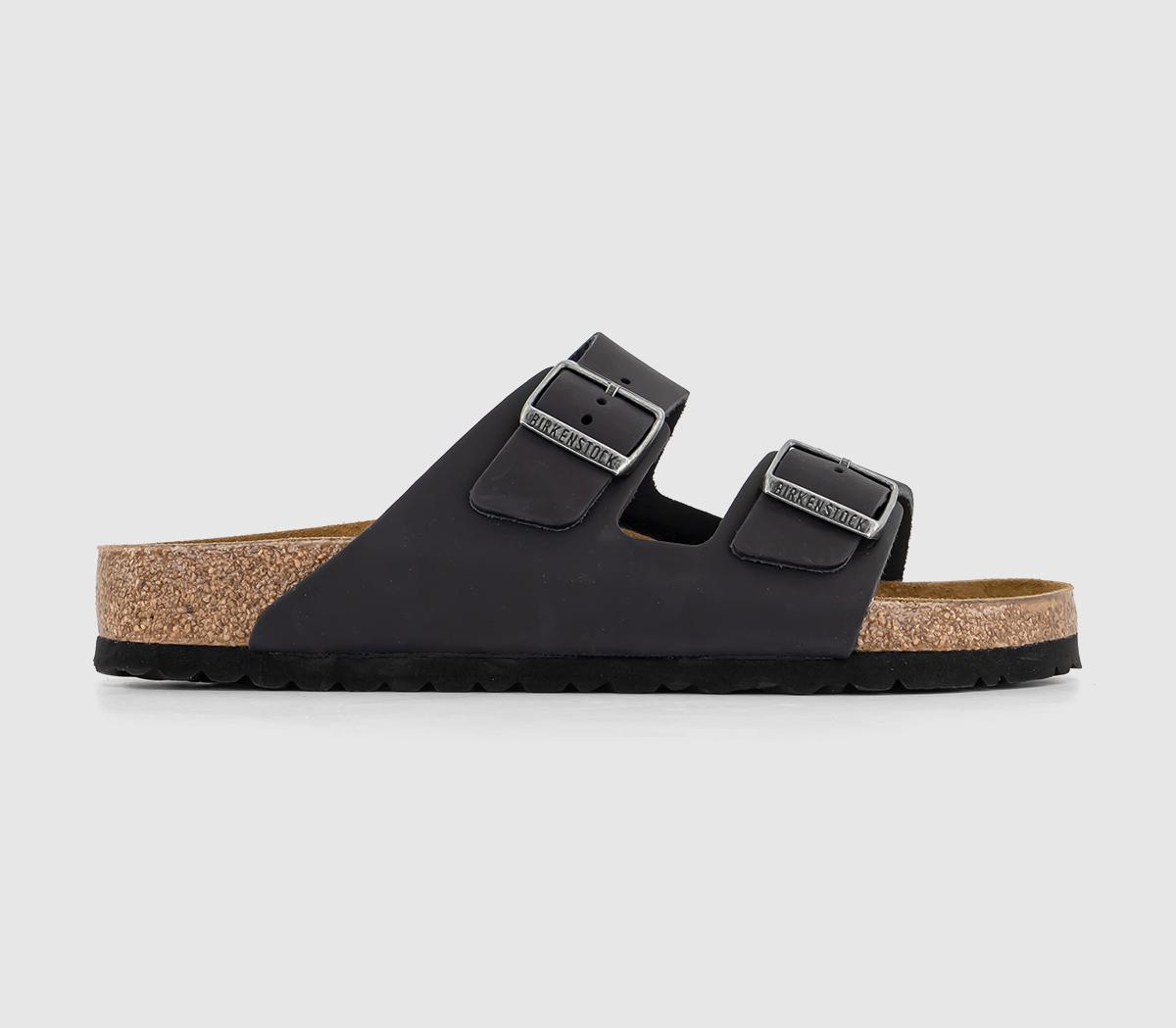 Arizona Two Strap Sandals Oiled Black Leather