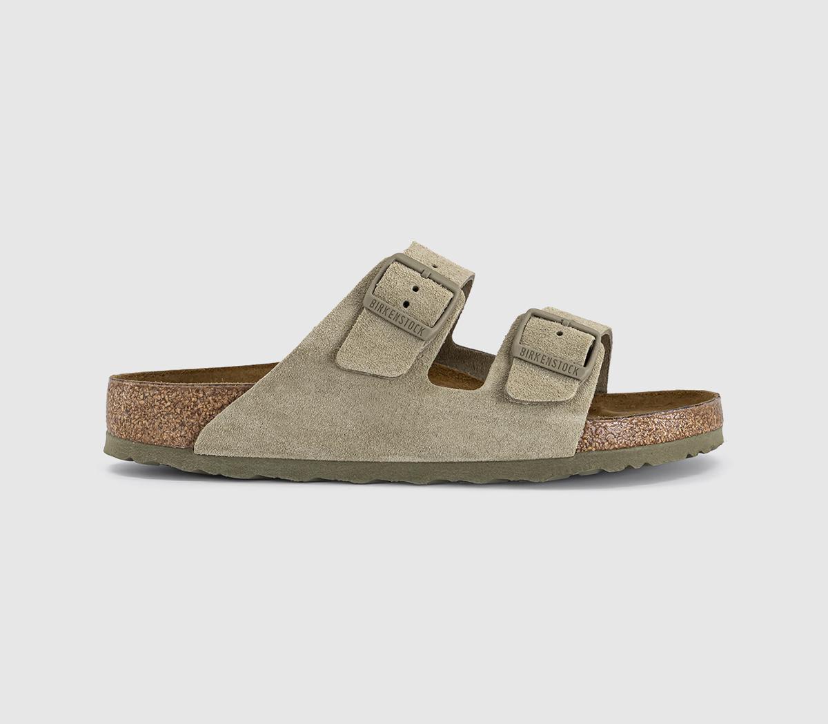 Birkenstock Mens Arizona Two Strap Sandals Faded Khaki Suede Green, 7