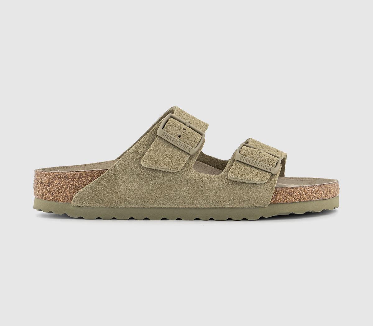 Birkenstock Mens Arizona Two Strap Soft Footbed Sandals Suede Faded Khaki Sfb Green, 8