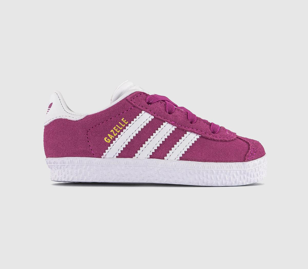 Adidas Kids Gazelle 2 Babys Pink and White Suede Side Stripe Trainers, Size: 9 Infant, 9infant