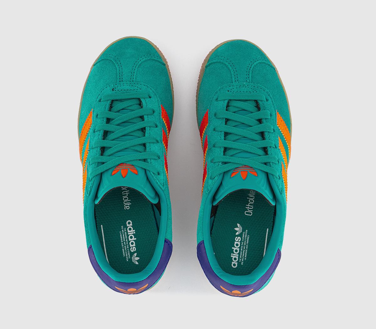 adidasGazelle 2 Kids Trainers adidasGazelle 2 Kids TrainersPure Teal Impact Orange Collegiate Purple