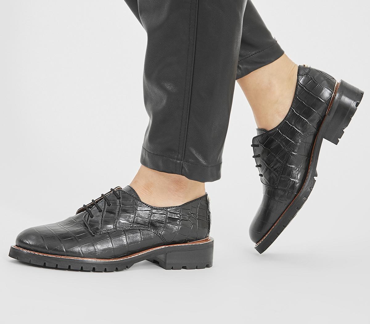OFFICEKennedy FlatsBlack Croc Leather With Heel Clip