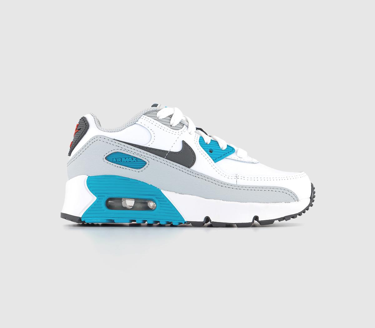Kids Air Max 90 Ps Trainers White Iron Grey Chlorine Blue Fusion Red