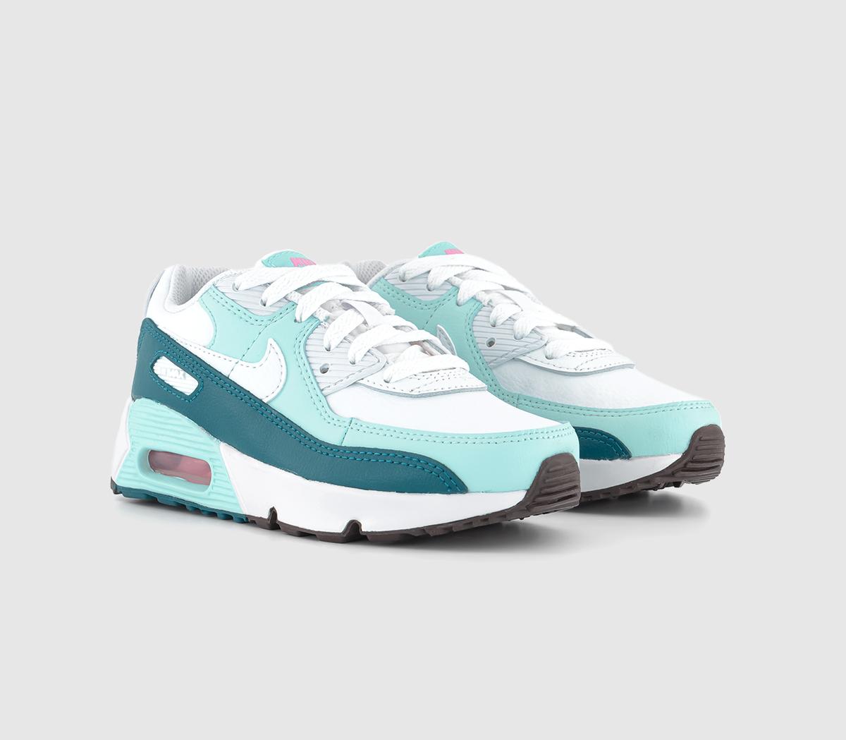 Nike Air Max 90 Kids Trainers White Jade Ice Geode Teal, 11 Youth