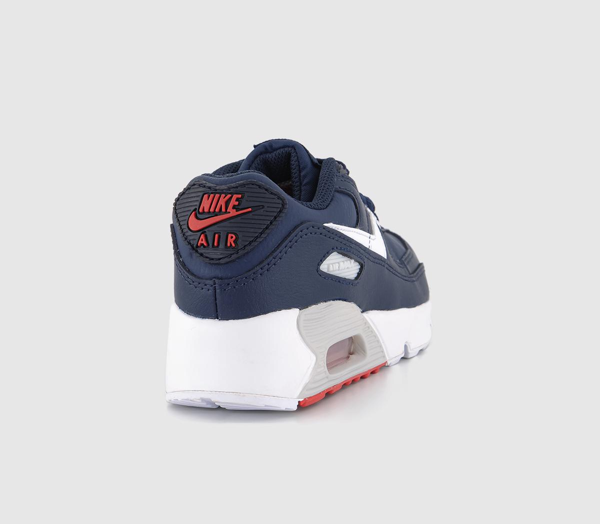 NikeAir Max 90 Kids TrainerObsidian White Midnight Navy Track Red