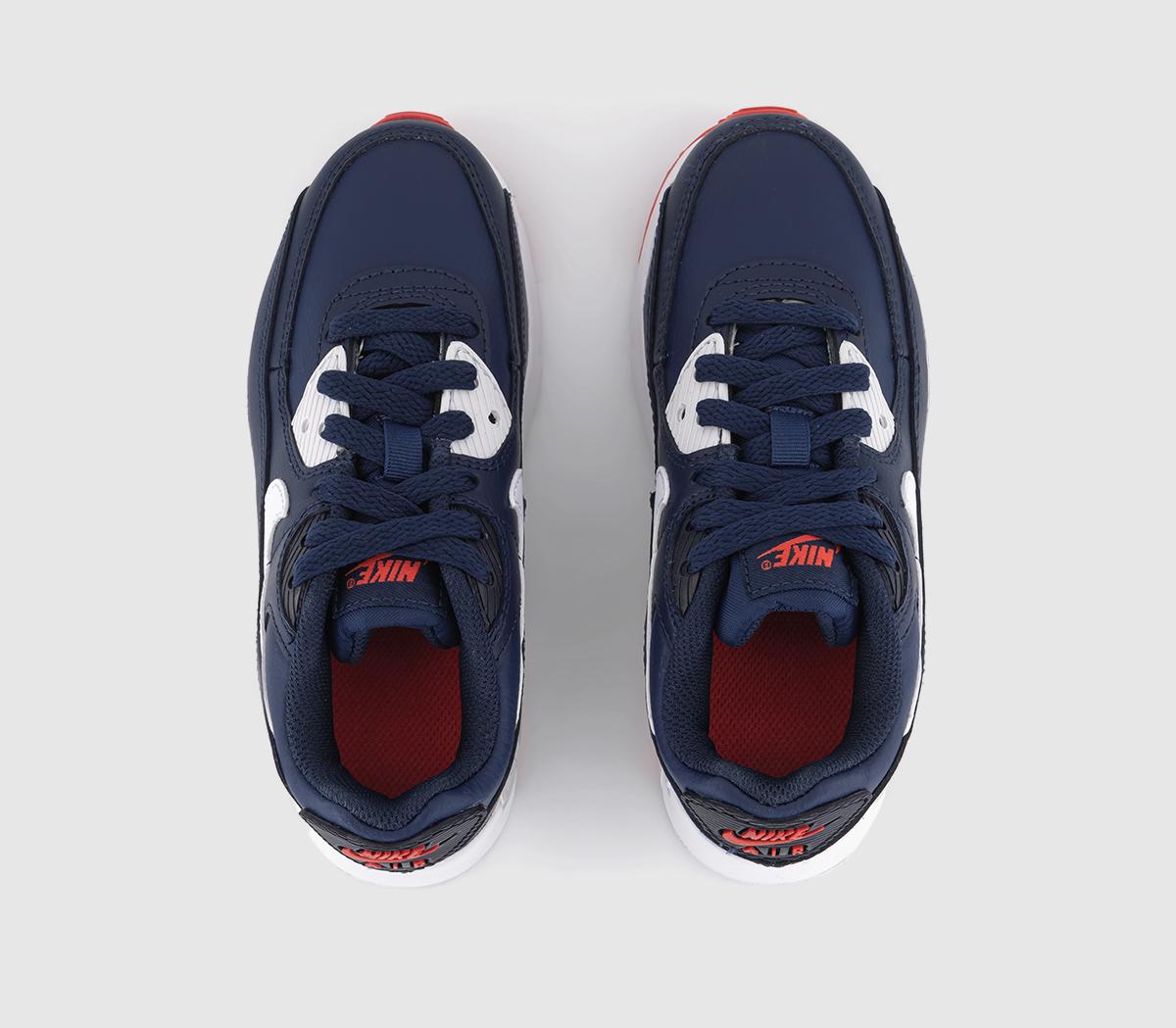 NikeAir Max 90 Kids TrainerObsidian White Midnight Navy Track Red